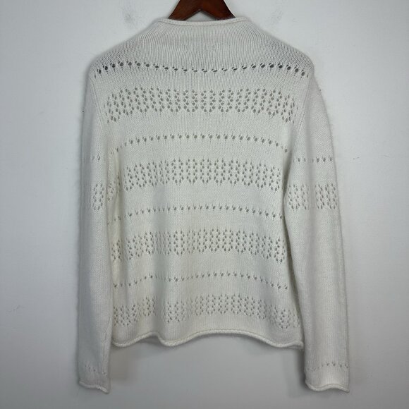 Pandemonium Angora Blend Lace Sweater Women XL Cream L/S Preppy Quiet Luxury - Picture 5 of 8